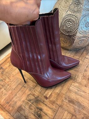 Alexander McQueen Maroon Leather Heel with Gold Bird Detail